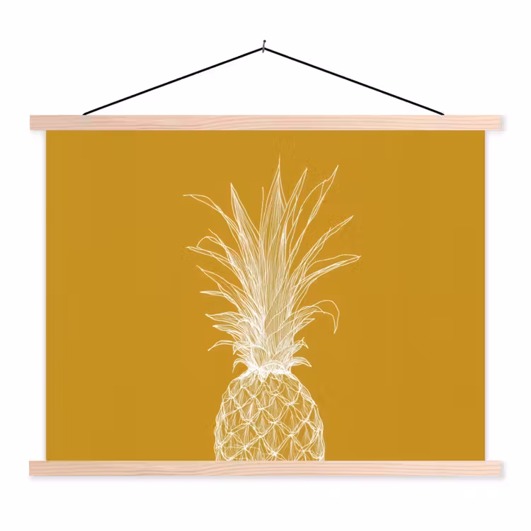 Schoolplaat - Lijnillustratie - Ananas - Bladkroon - Okergeel — 1