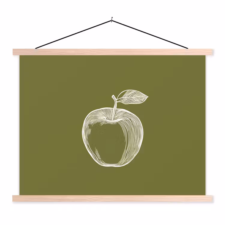 Schoolplaat - Lijntekening - Appel - Olijfgroen - Blaadje — 1