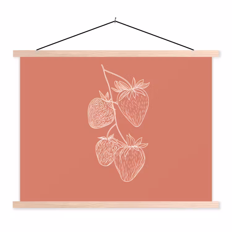 Schoolplaat - Minimalistisch - Illustratie - Aardbei - Tak — 1
