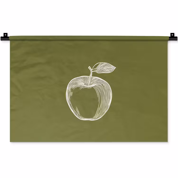 Wandkleed - Lijntekening - Appel - Olijfgroen - Blaadje — 1
