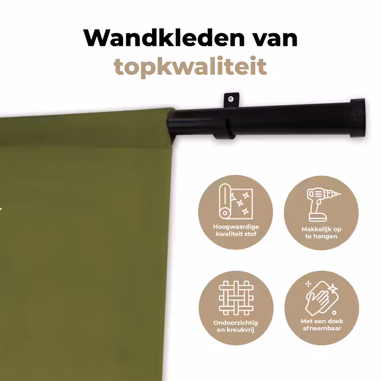 Wandkleed - Lijntekening - Appel - Olijfgroen - Blaadje — 3