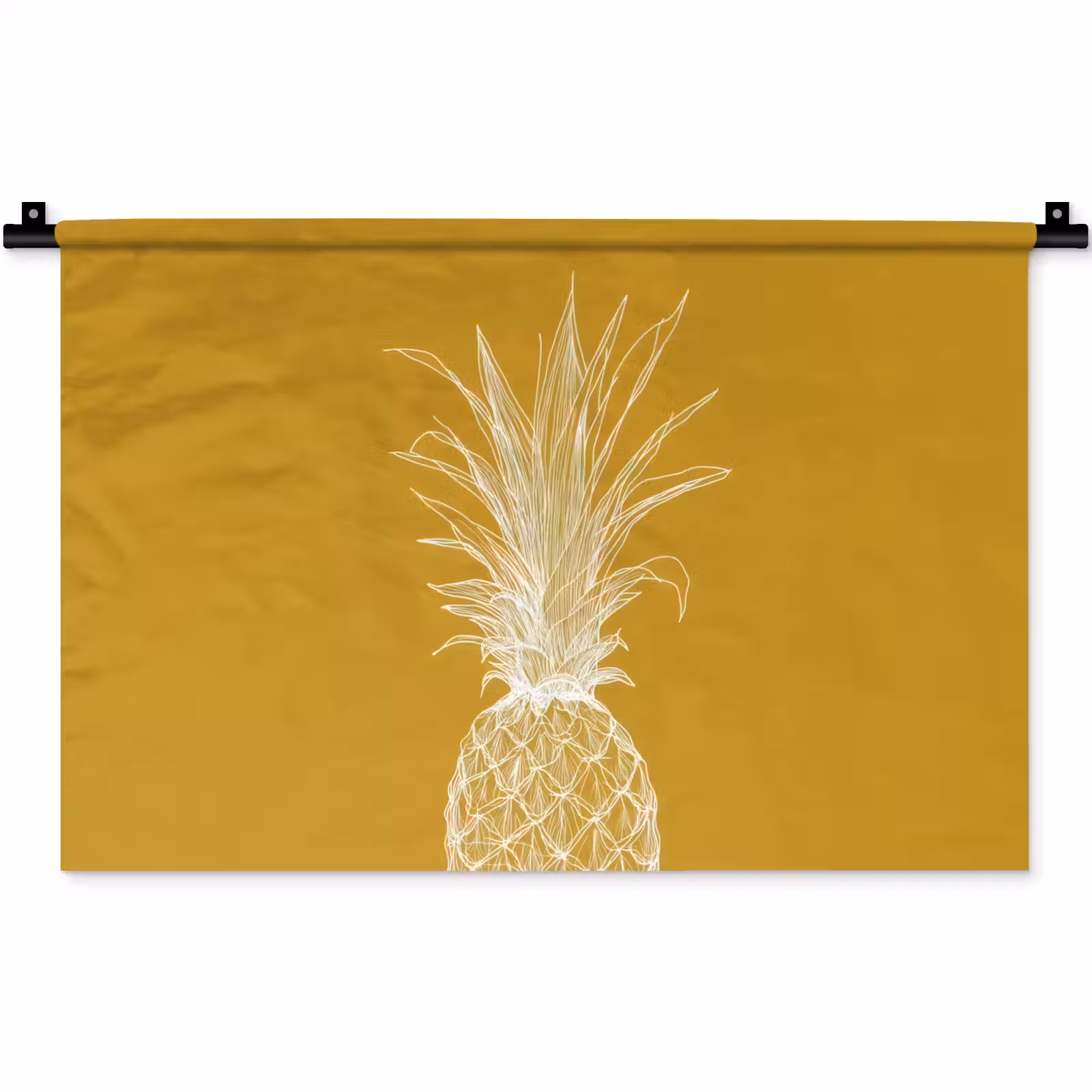 Wandkleed - Lijnillustratie - Ananas - Bladkroon - Okergeel — 1