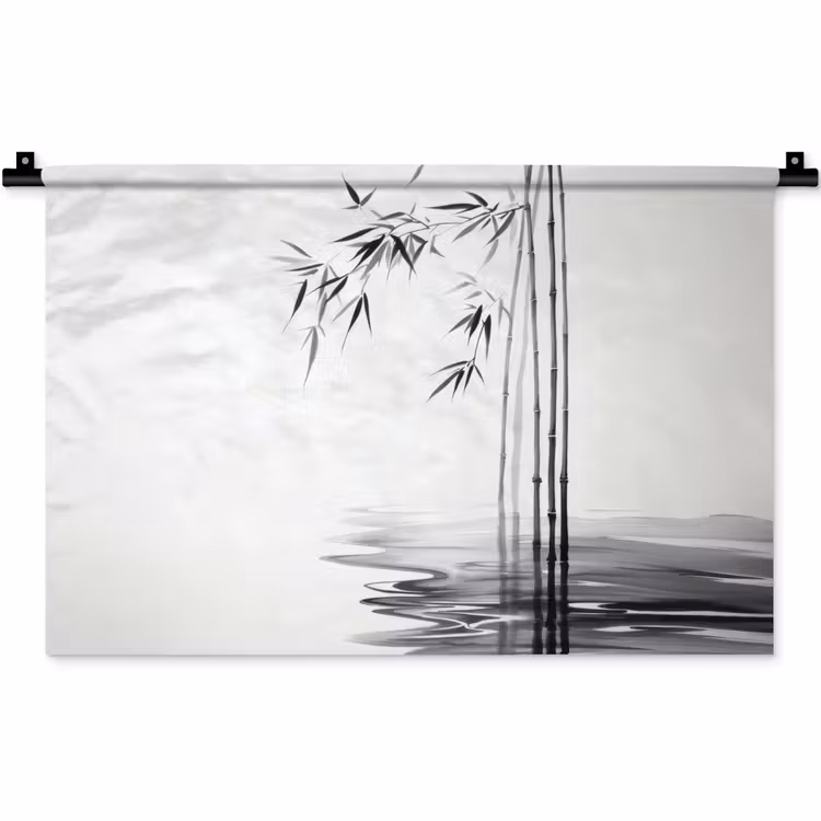 Wandkleed - Bamboestammen - Water - Minimalistisch - Wit — 1