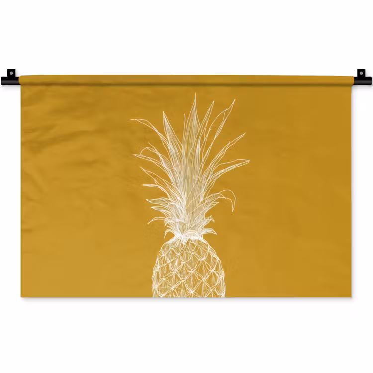 Wandkleed - Lijnillustratie - Ananas - Bladkroon - Okergeel — 1