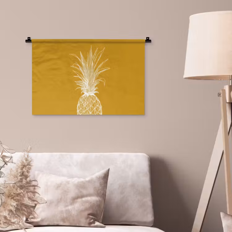 Wandkleed - Lijnillustratie - Ananas - Bladkroon - Okergeel — 2
