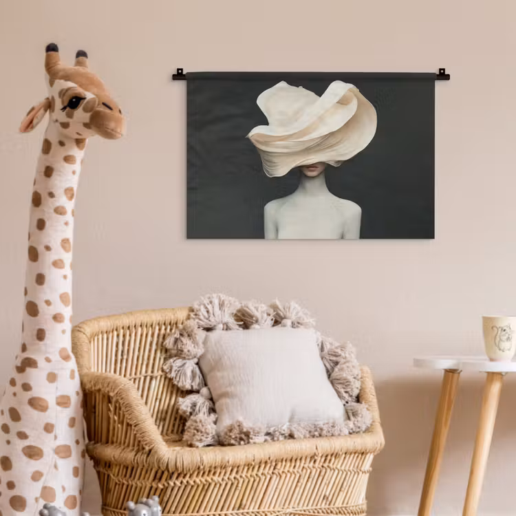 Wandkleed - Vrouw - Beige - hoed — 5