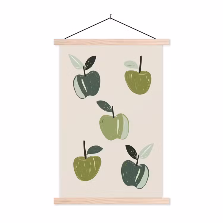 Schoolplaat - Appels - Groen - Illustratie - Bladeren — 1