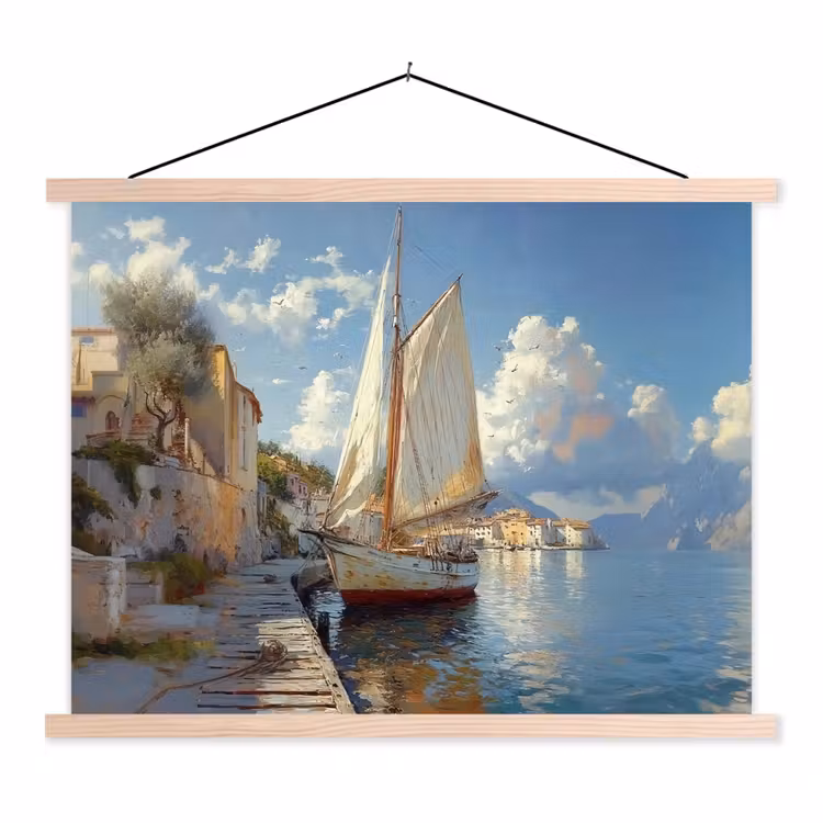 Schoolplaat - Zeilschip - Huizen - Kade - Zee — 1