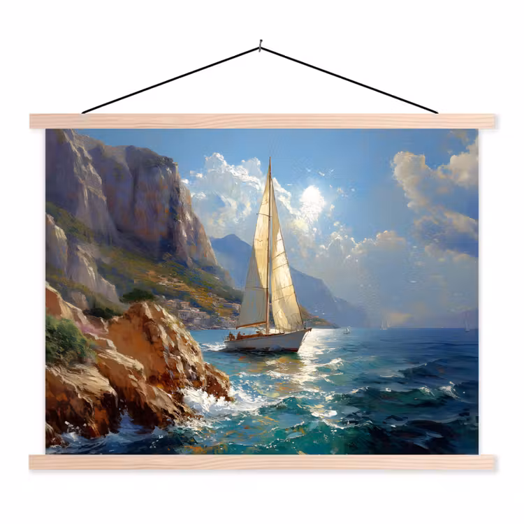 Schoolplaat -  Zeilschip - Zee - Rotsen - Wolken — 1