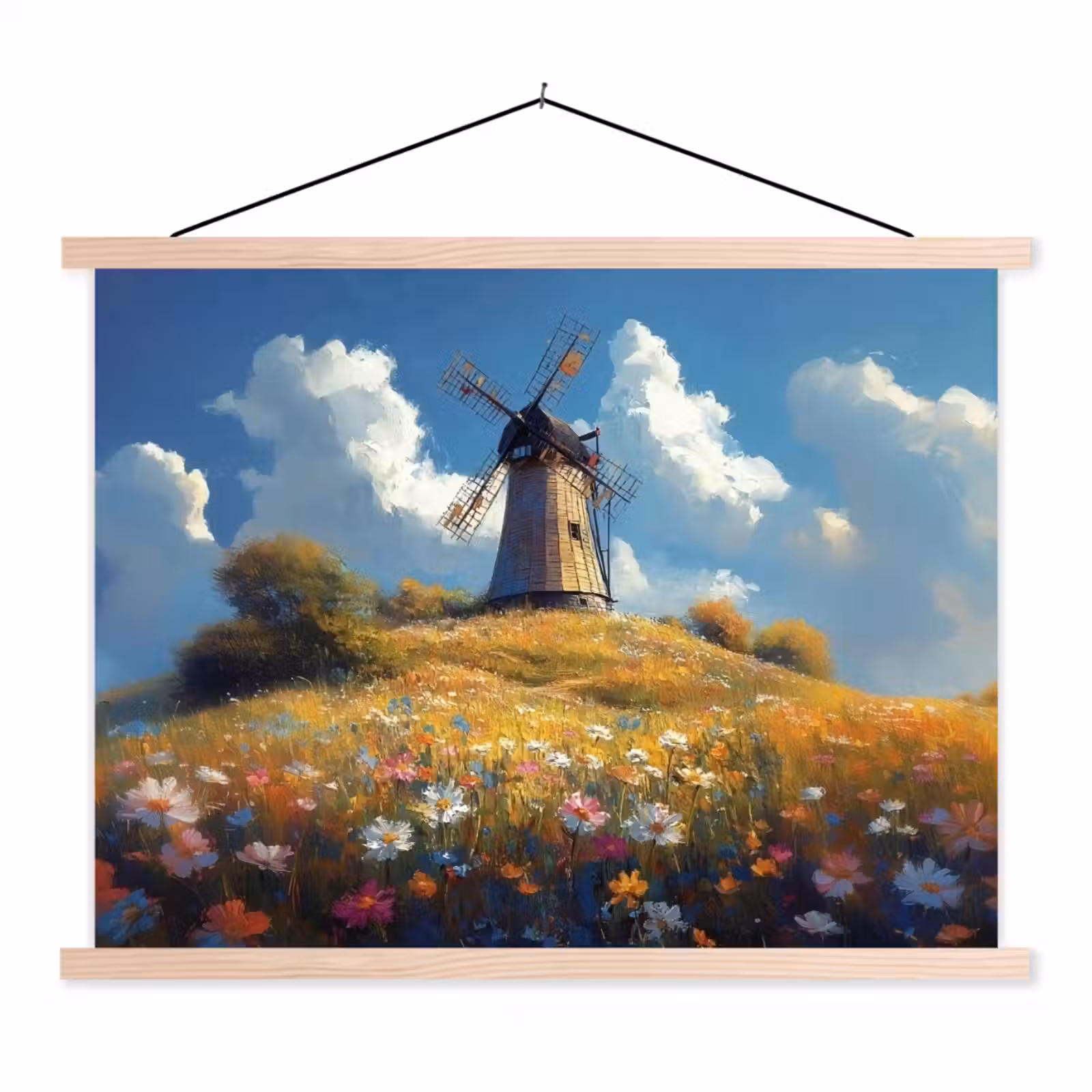 Schoolplaat - Windmolen - Heuvel - Bloemen - Kleurrijk — 1