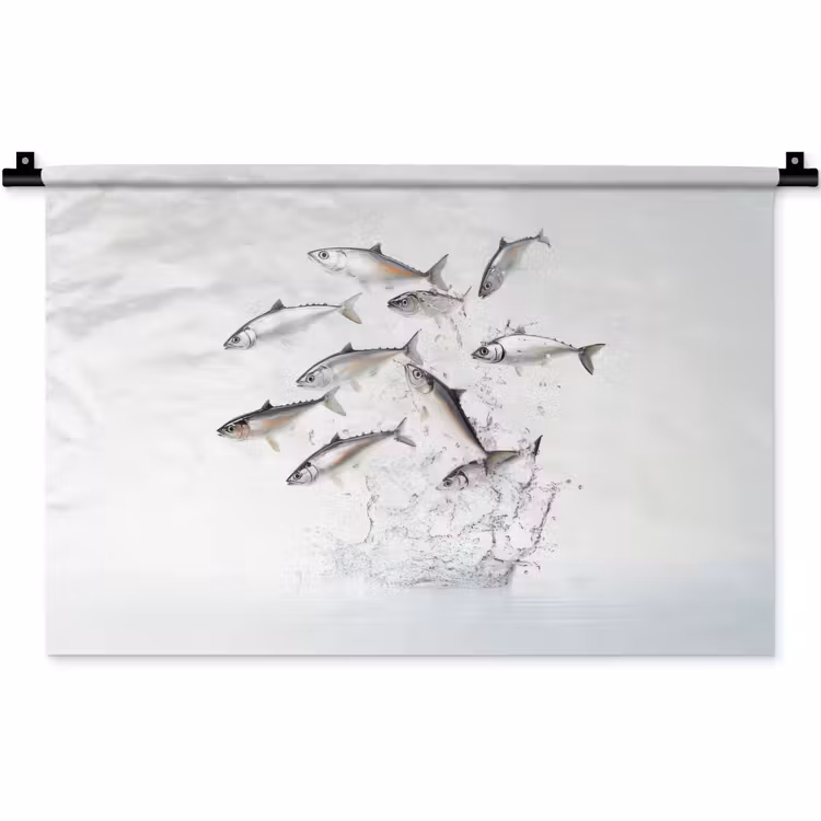 Wandkleed - Vissen - Water - Wit — 1