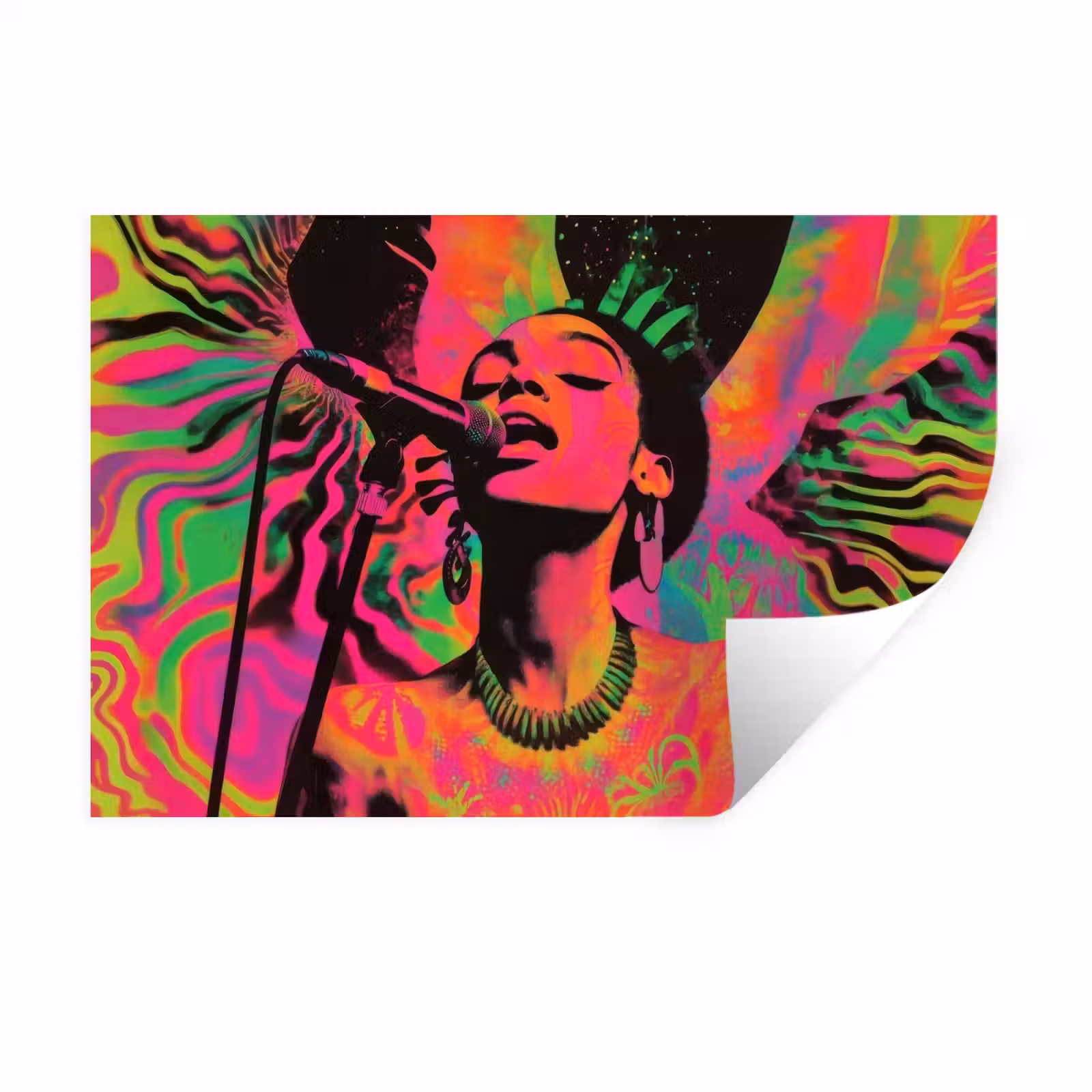 Muursticker - Vrouw - Microfoon - Neon — 1