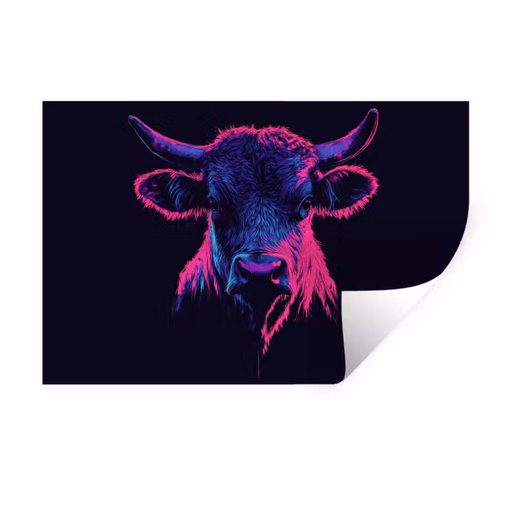 Muursticker - Stier - Neon - Zwart - Kleur — 1
