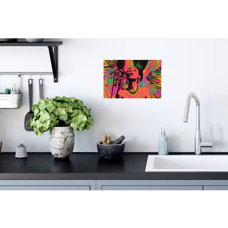 Muursticker - Vrouw - Microfoon - Neon — 2