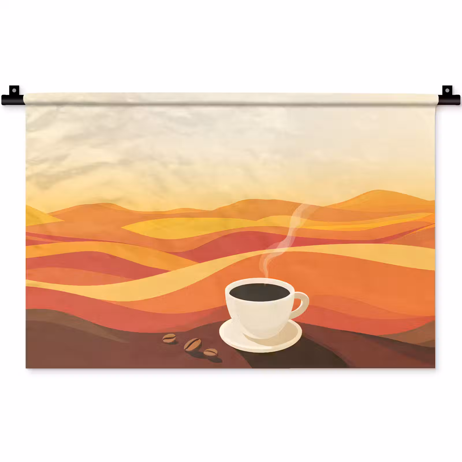 Wandkleed - Koffie - Landschap - Oranje - Koffiebonen — 1