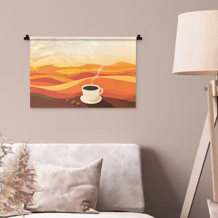 Wandkleed - Koffie - Landschap - Oranje - Koffiebonen — 2