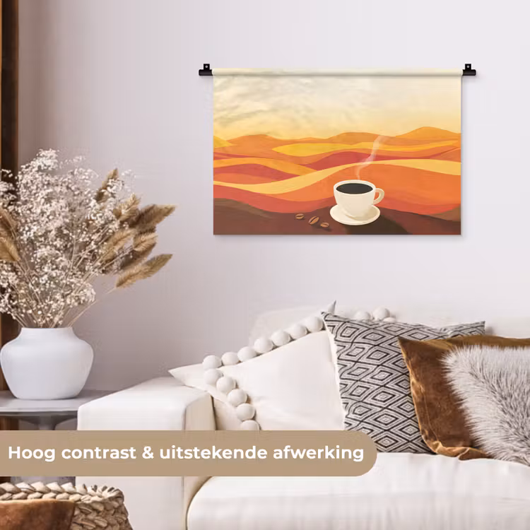 Wandkleed - Koffie - Landschap - Oranje - Koffiebonen — 4