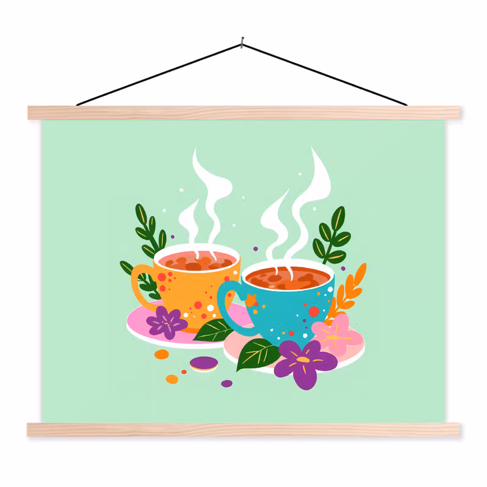 Schoolplaat - Thee - Illustratie - Kopjes - Bloemen — 1