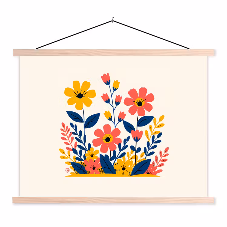 Schoolplaat - Illustratie - Bloemen - Bladeren - Roze — 1