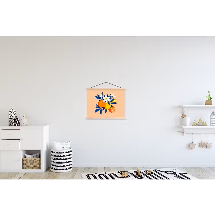Schoolplaat - Illustratie - Sinaasappels - Donkerblauw - Bloemen — 3