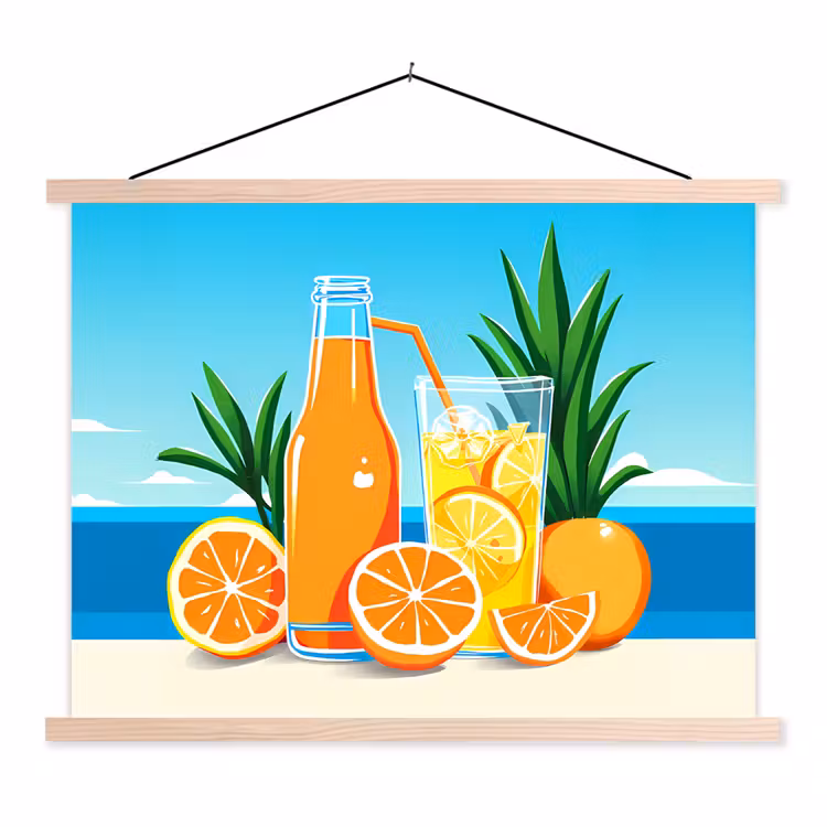 Schoolplaat - Sinaasappels - Ijsblokjes - Zee - Illustratie — 1