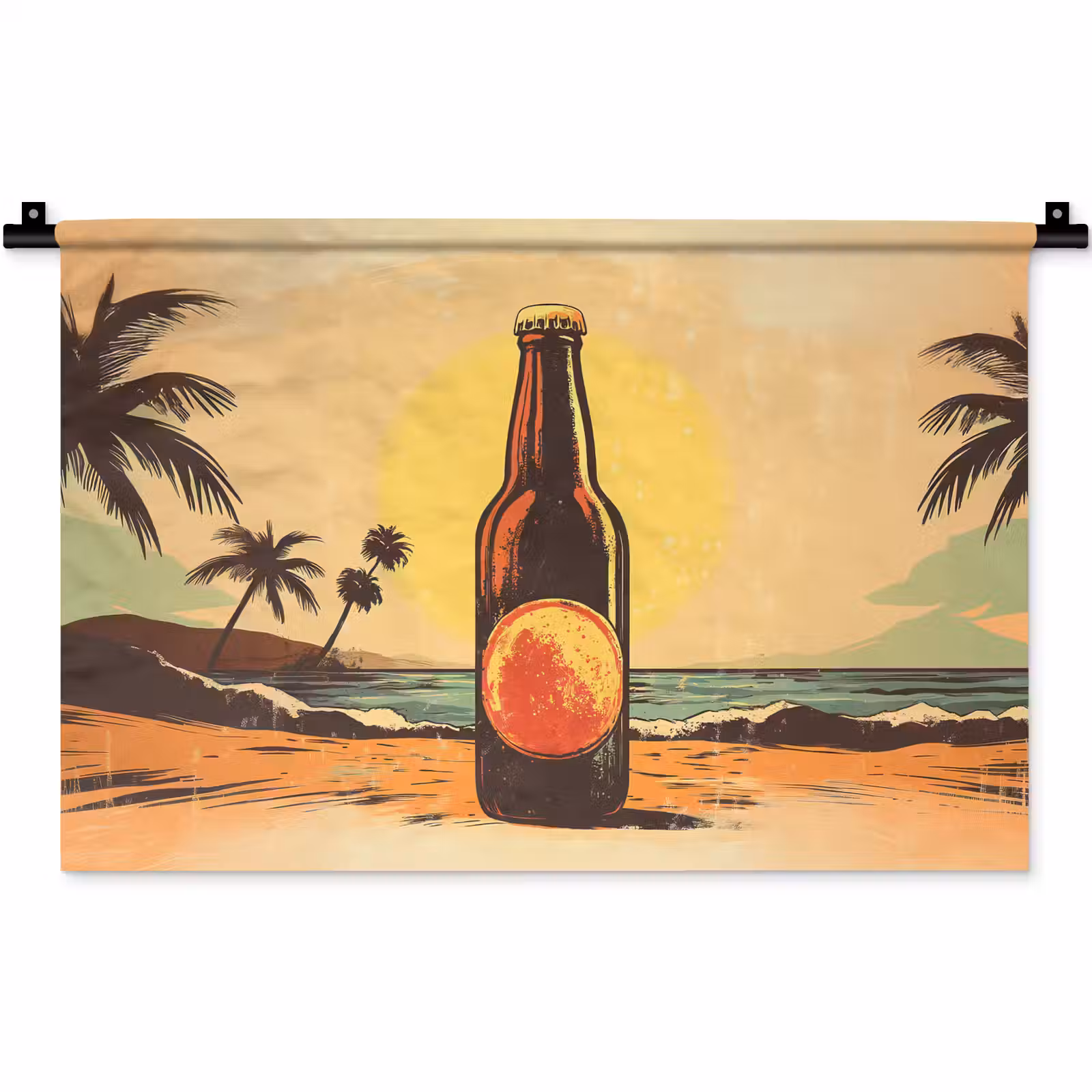 Wandkleed - Bierfles - Zonsondergang - Palmbomen - Zee — 1