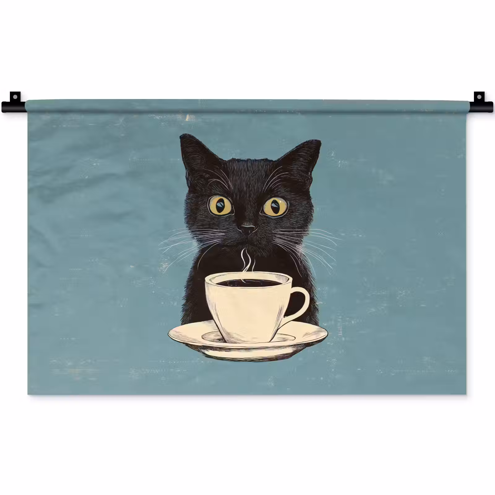 Wandkleed - Kat - Zwart - Koffie - Minimalistisch — 1