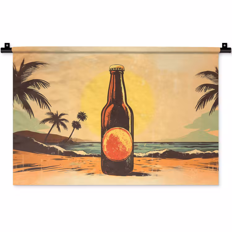 Wandkleed - Bierfles - Zonsondergang - Palmbomen - Zee — 1