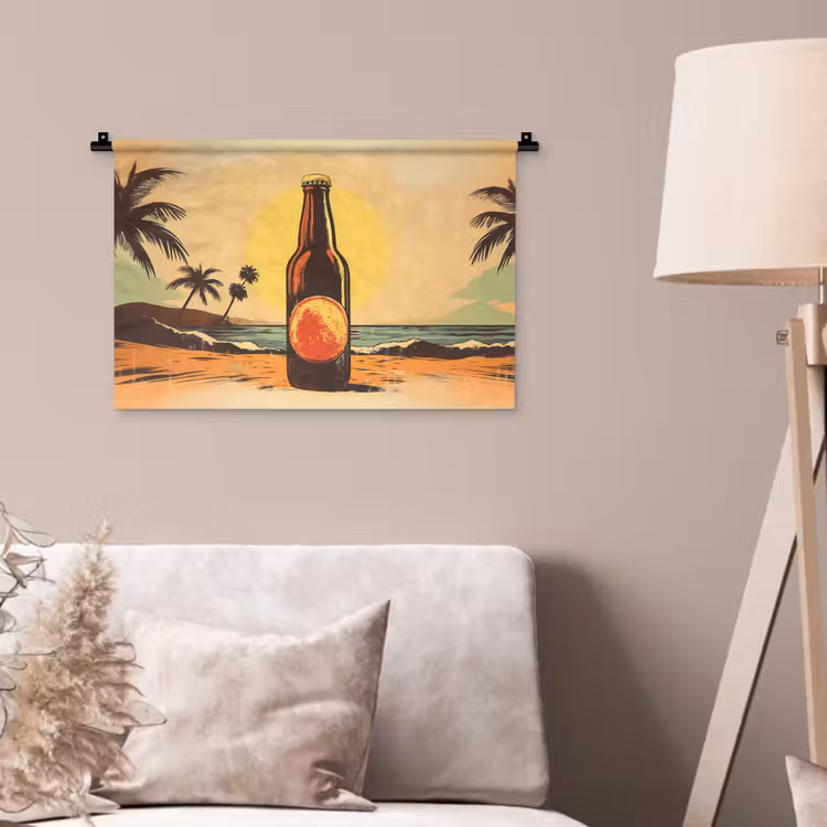 Wandkleed - Bierfles - Zonsondergang - Palmbomen - Zee — 2