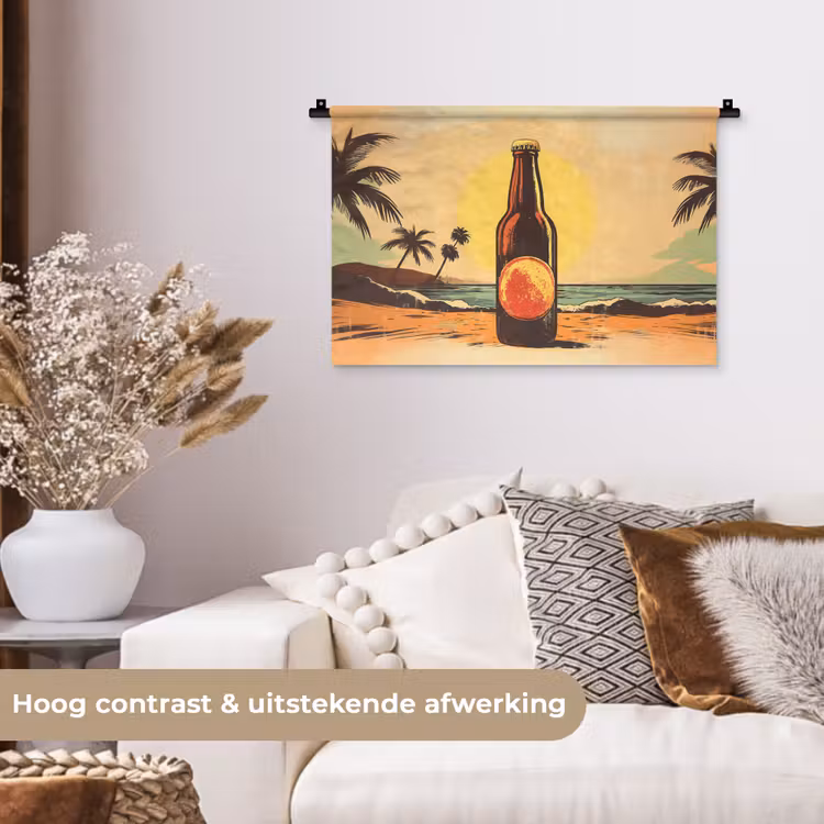 Wandkleed - Bierfles - Zonsondergang - Palmbomen - Zee — 4