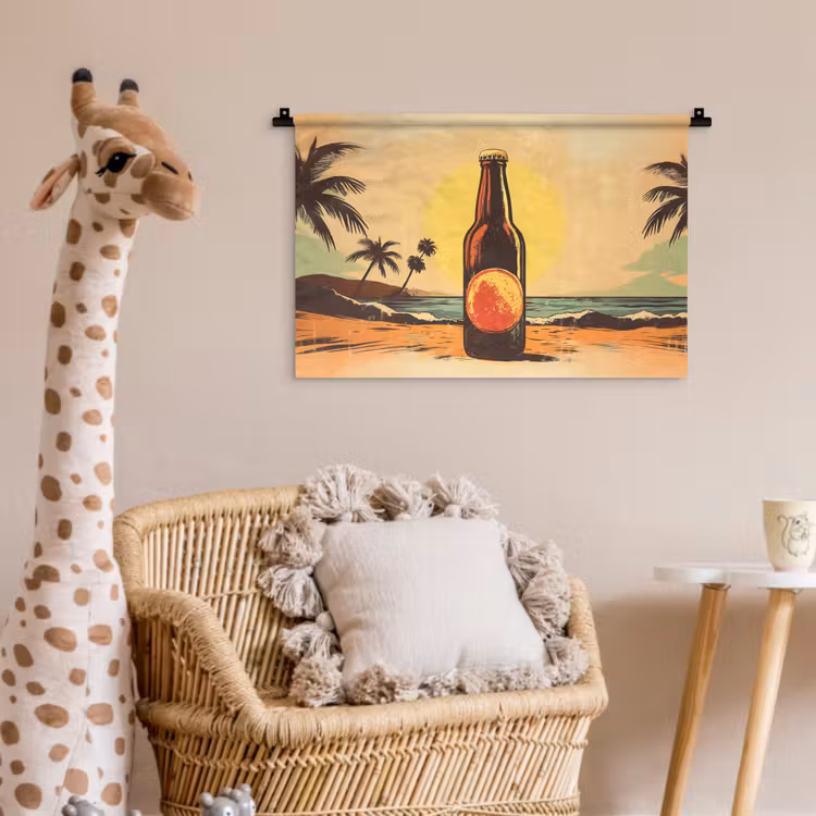 Wandkleed - Bierfles - Zonsondergang - Palmbomen - Zee — 5