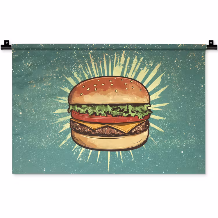 Wandkleed - Hamburger - Illustratie - Sla - Kaas — 1