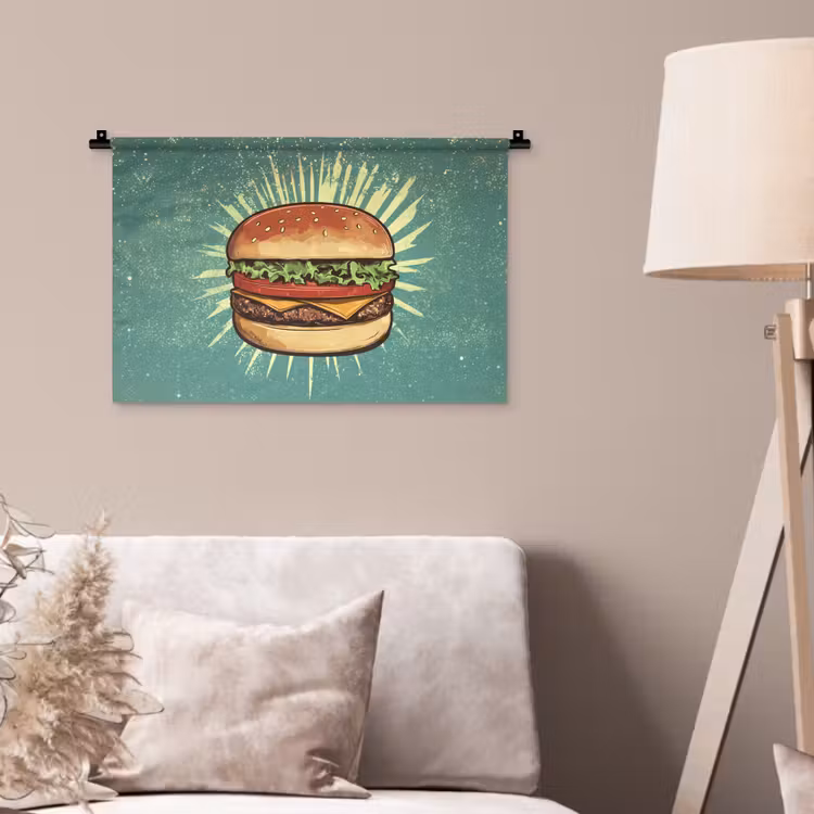 Wandkleed - Hamburger - Illustratie - Sla - Kaas — 2