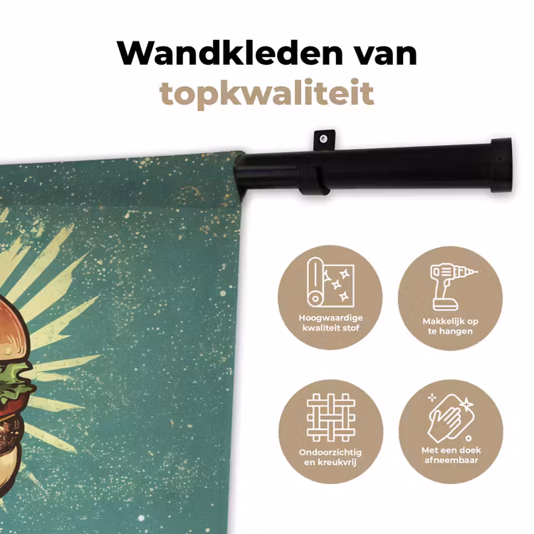 Wandkleed - Hamburger - Illustratie - Sla - Kaas — 3