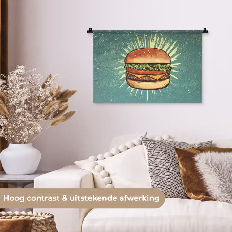 Wandkleed - Hamburger - Illustratie - Sla - Kaas — 4
