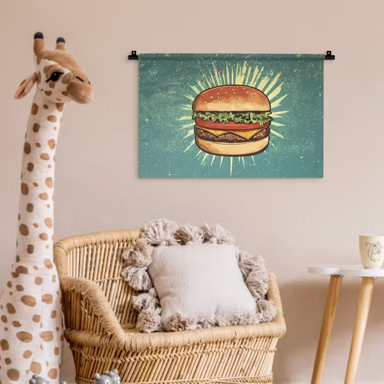 Wandkleed - Hamburger - Illustratie - Sla - Kaas — 5
