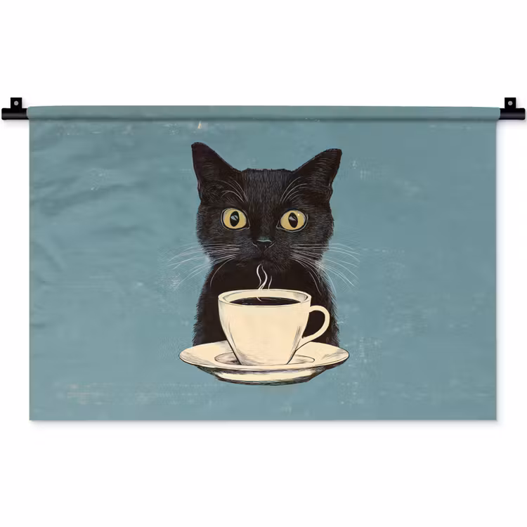 Wandkleed - Kat - Zwart - Koffie - Minimalistisch — 1