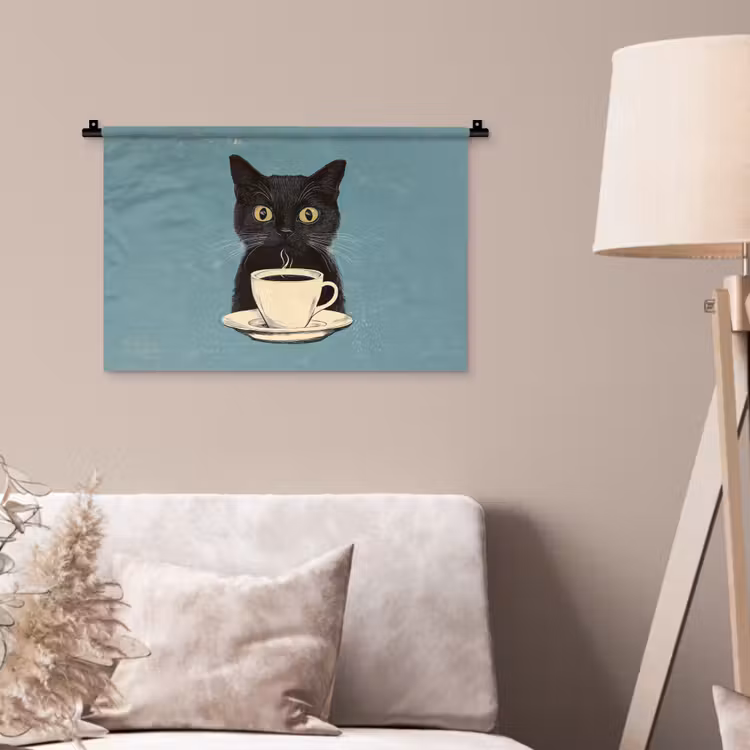 Wandkleed - Kat - Zwart - Koffie - Minimalistisch — 2