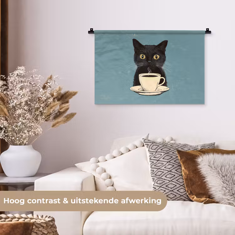 Wandkleed - Kat - Zwart - Koffie - Minimalistisch — 4