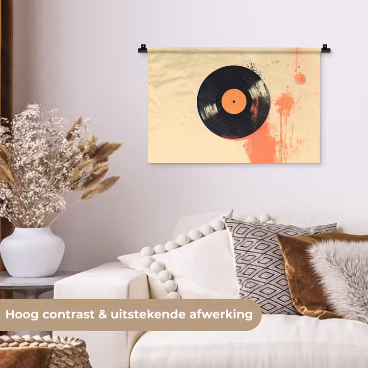 Wandkleed - Vinylplaat - Zwart - Verfspatten - Retro — 4