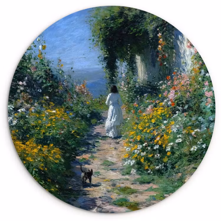 Muurcirkel - Kat - Vrouw - Bloemen - Huis — 1