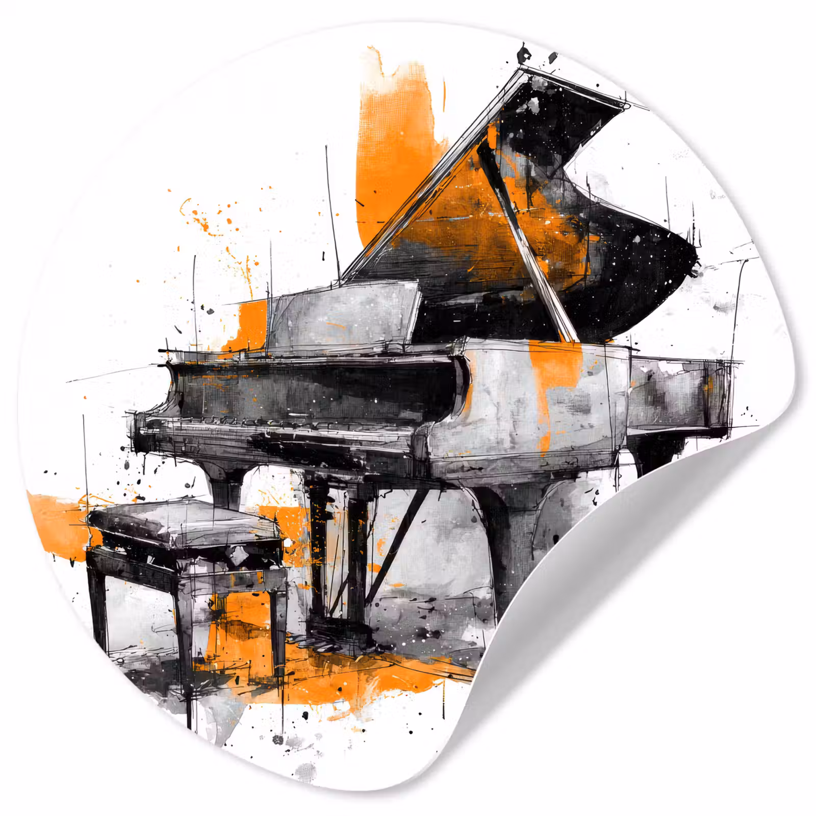 Behangcirkel - Piano - Oranje - Zwart - schets lijnen — 1