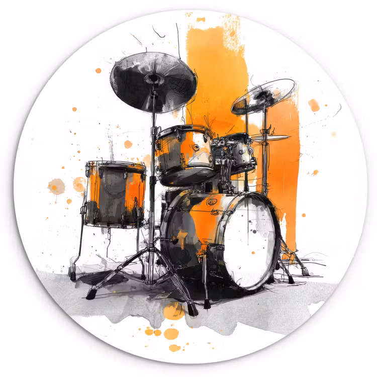 Muurcirkel - Drumstel - Oranje - Zwart - Aquarelverf — 1