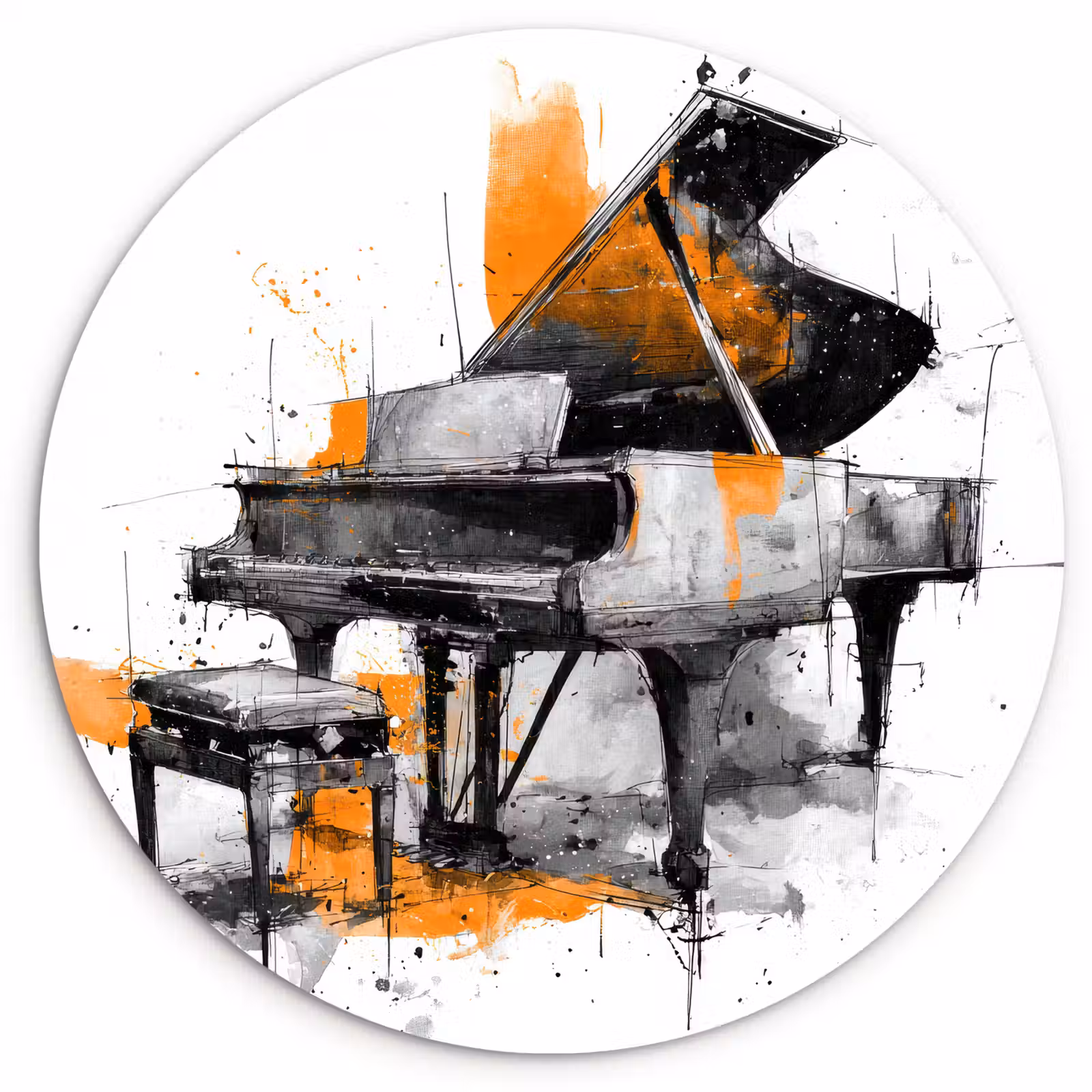 Muurcirkel - Piano - Oranje - Zwart - schets lijnen — 1