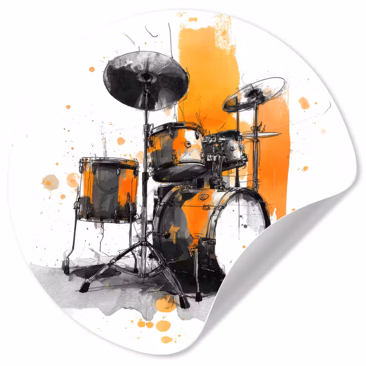 Behangcirkel - Drumstel - Oranje - Zwart - Aquarelverf — 1