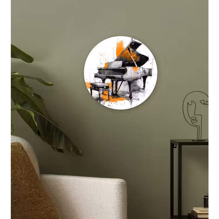 Muurcirkel - Piano - Oranje - Zwart - schets lijnen — 3