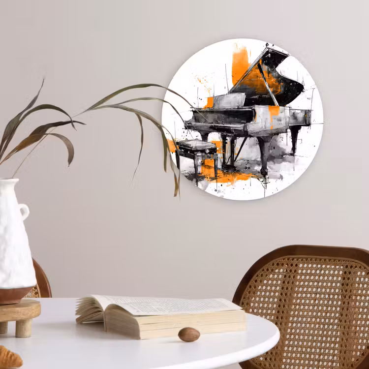 Muurcirkel - Piano - Oranje - Zwart - schets lijnen — 4