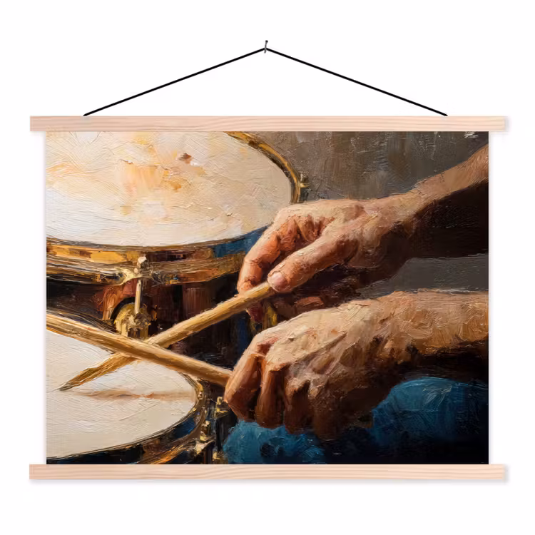 Schoolplaat - Drumstokken - Olieverf - Man — 1