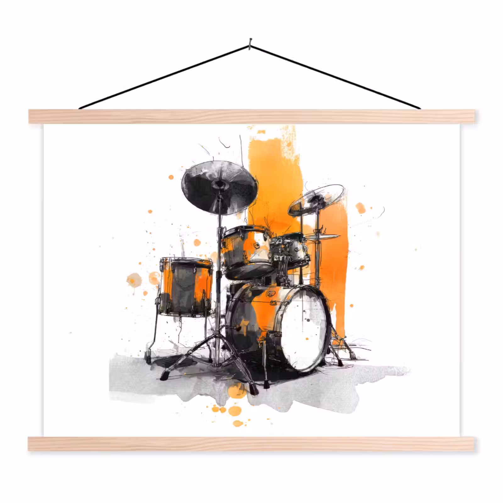 Schoolplaat - Drumstel - Oranje - Zwart - Aquarelverf — 1