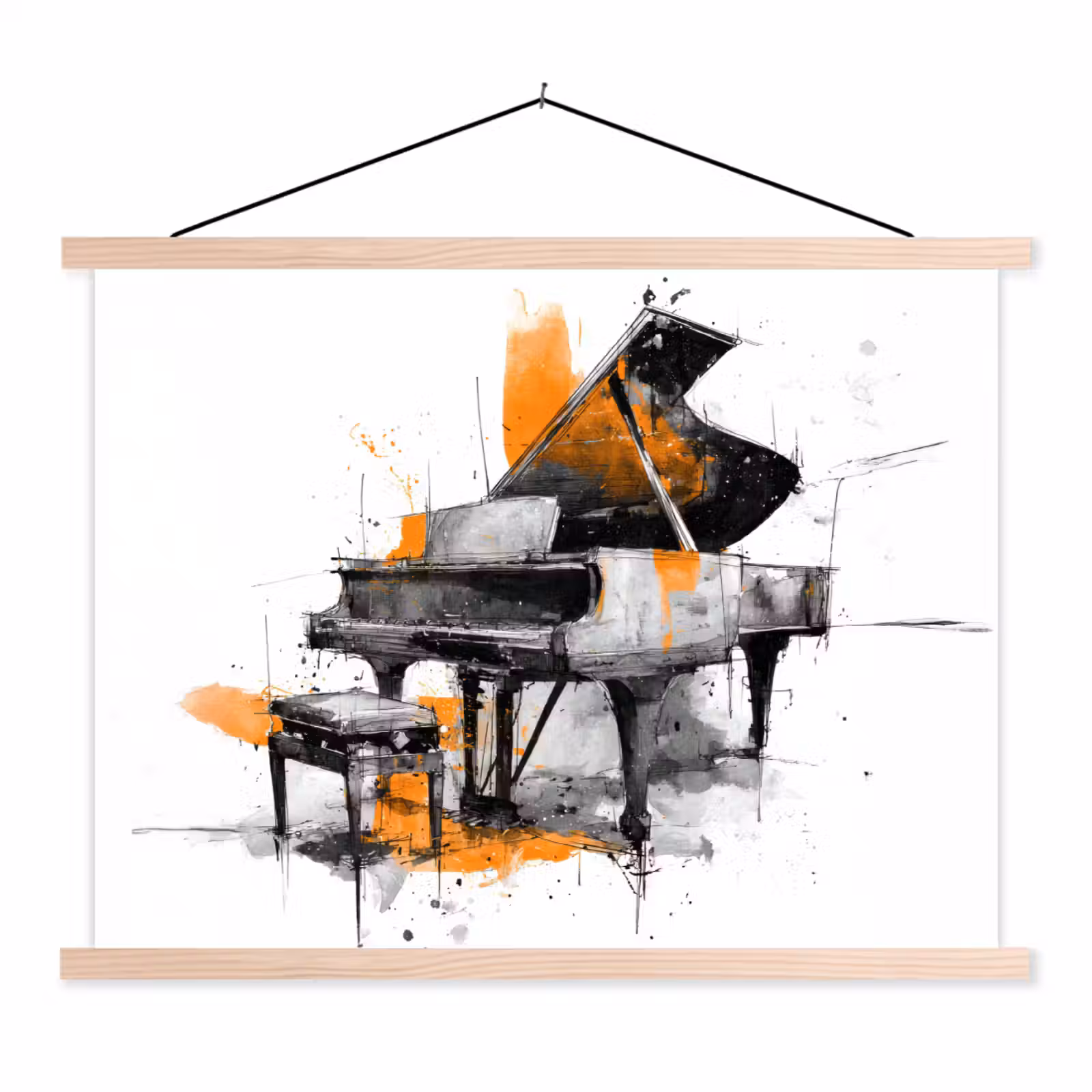 Schoolplaat - Piano - Oranje - Zwart - schets lijnen — 1